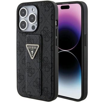 Obal Guess PU Grip Stand 4G Strass Triangle Metal Logo Apple iPhone 15 Pro GUHCP15LPGS4TDK Black