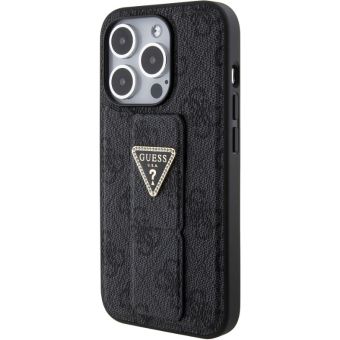 Obal Guess PU Grip Stand 4G Strass Triangle Metal Logo Apple iPhone 15 Pro GUHCP15LPGS4TDK Black