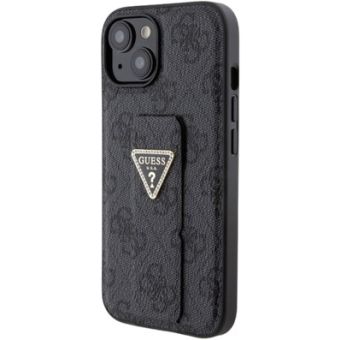 Obal Guess PU Grip Stand 4G Strass Triangle Metal Logo Apple iPhone 15 GUHCP15SPGS4TDK Black