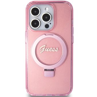 Obal Guess IML Ring Stand Glitter MagSafe Apple iPhone 15 Pro GUHMP15LHRSGSP Pink