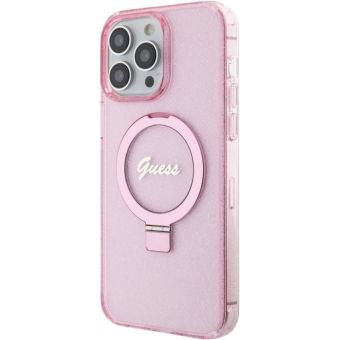 Obal Guess IML Ring Stand Glitter MagSafe Apple iPhone 15 Pro GUHMP15LHRSGSP Pink