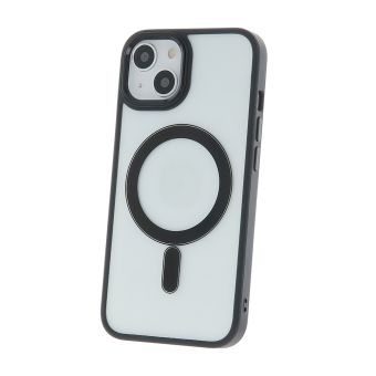 Silikónové puzdro na Apple iPhone 14 Satin Clear Mag čierne