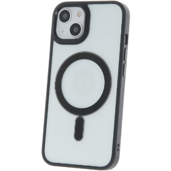 Silikónové puzdro na Apple iPhone 14 Satin Clear Mag čierne