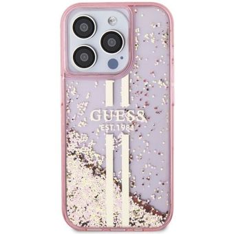 Obal Guess PC/TPU Liquid Glitter Gold Stripe Apple iPhone 15 Pro GUHCP15LLFCSEGP Pink