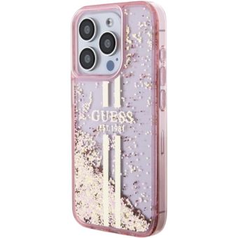 Obal Guess PC/TPU Liquid Glitter Gold Stripe Apple iPhone 15 Pro GUHCP15LLFCSEGP Pink