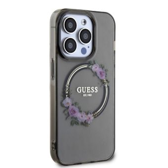 Obal Guess PC/TPU Flowers Ring Glossy Logo MagSafe Apple iPhone 14 Pro Max GUHMP14XHFWFCK Black