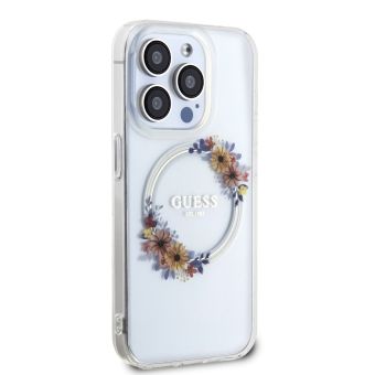 Obal Guess PC/TPU Flowers Ring Glossy Logo MagSafe Apple iPhone 13 Pro Max GUHMP13XHFWFCT Transparent