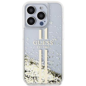 Obal Guess PC/TPU Liquid Glitter Gold Stripe Apple iPhone 15 Pro Max GUHCP15XLFCSEGT Transparent