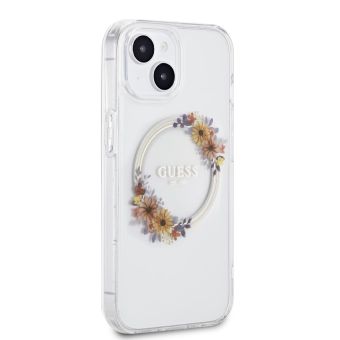 Obal Guess PC/TPU Flowers Ring Glossy Logo MagSafe Apple iPhone 15 Plus GUHMP15MHFWFCT Transparent