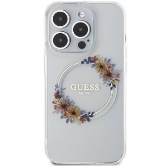 Guess PC/TPU Flowers Ring Glossy Logo MagSafe Apple iPhone 15 Pro GUHMP15LHFWFCT Transparent