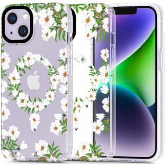 Silikónové puzdro na Apple iPhone 14 Tech-Protect MagMood MagSafe White Daisy