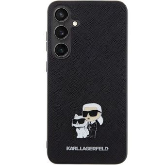 Plastové puzdro Karl Lagerfeld na Samsung Galaxy S24+ 5G S926 KLHCS24MPSAKCMPK PU Saffiano Metal Karl and Choupette čierne