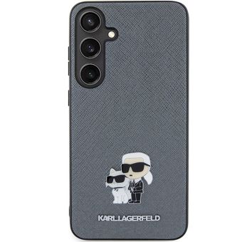 Plastové puzdro Karl Lagerfeld na Samsung Galaxy S24+ 5G S926 KLHCS24SPSAKCMPG Saffiano Karl and Choupette Metal Pin sivé