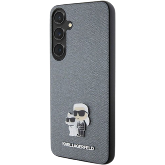 Plastové puzdro Karl Lagerfeld na Samsung Galaxy S24+ 5G S926 KLHCS24SPSAKCMPG Saffiano Karl and Choupette Metal Pin sivé