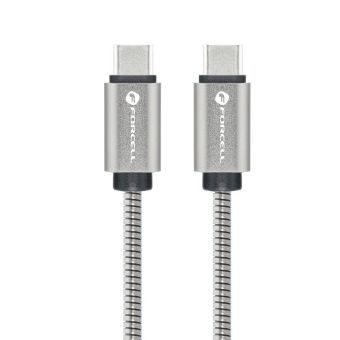 Forcell F-Energy Metal C237, USB-C na USB-C, QC4.0 3A/20V PD60W, 1m, strieborný