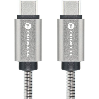 Forcell F-Energy Metal C237, USB-C na USB-C, QC4.0 3A/20V PD60W, 1m, strieborný