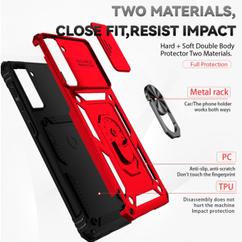 Odolné puzdro na Samsung Galaxy S21 5G G991 Camshield Ring Armor červené