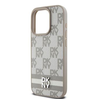 DKNY PU Leather Checkered Pattern and Stripe Apple iPhone 14 Pro DKHCP14LPCPTSSE Beige
