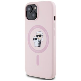 Karl Lagerfeld Liquid Silicone Karl and Choupette Magsafe Zadní Kryt pro iPhone 15 Pink