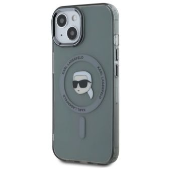 Obal Karl Lagerfeld IML Karl Head Metal Frame MagSafe Apple iPhone 15 KLHMP15SHLSKIK Black