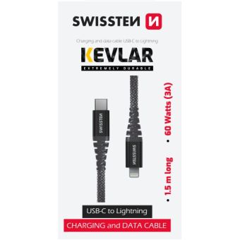 SWISSTEN KEVLAR USB-C/Lightning 3A 60W 1,5m antracit