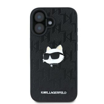 Karl Lagerfeld case for iPhone 16 6,1 KLHCP16SPGKLCHPK black Hard Monogram Choupette Head Pin