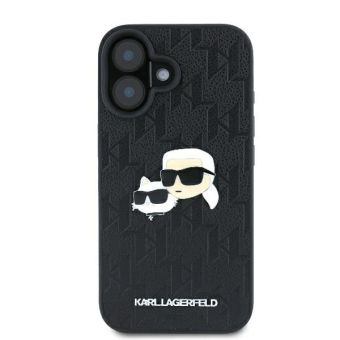 Karl Lagerfeld case for iPhone 16 6,1 KLHCP16SPGKLKCPK black Hard Monogram Karl&Choupette Head Pin