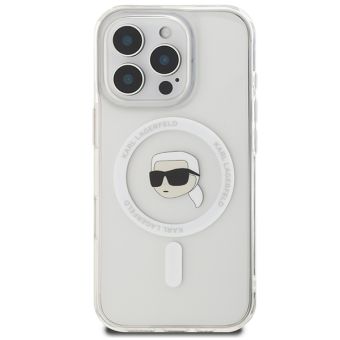Karl Lagerfeld case for iPhone 16 Pro 6,3 KLHMP16LHLSKIH white Hard IML Metal Karl Head MagSafe