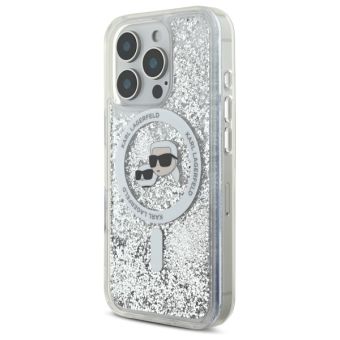 Obal Karl Lagerfeld Liquid Glitter Karl and Choupette Heads MagSafe Apple iPhone 16 Pro Max KLHMP16XLGKCSGH Transparent