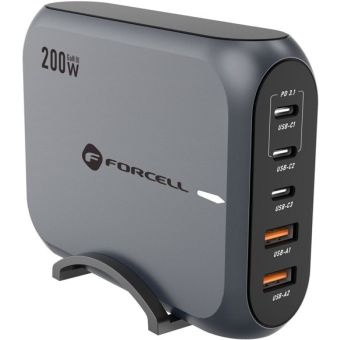FORCELL F-ENERGY GaN III VT-51 3xTypeC+2xUSB-A PD QC4.0 SFC2.0 200W gray