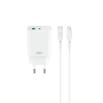 Nabíjačka XO CE30 PD 30W 1x USB-C 1x USB  Plus cable USB-C - Lightning - biela