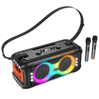 Hoco Karaoke Set Bezdrôtový reproduktorr Plus 2ks bezdrôtové mikrofóny Led 60W Ha9 - čierny