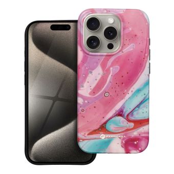 FORCELL F-PROTECT Mirage, Military Drop-Tested case compatible with MagSafe for IPHONE 15 PRO pink marble