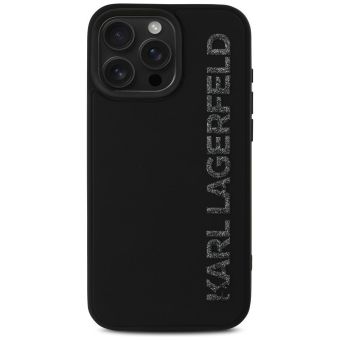 Karl Lagerfeld 3D Rubber Glitter Logo Zadní Kryt pro iPhone 16 Pro Black