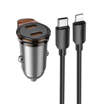 Autonabíjačka HOCO 2xUSB-C  Plus kábel USB-C -Lightning PD QC 45W NZ16B metal gray