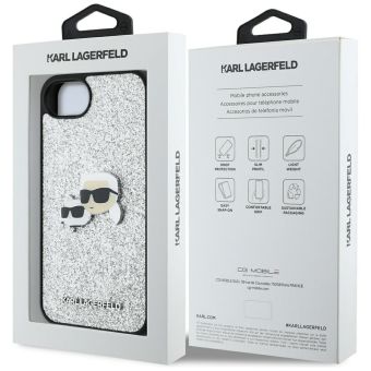 KARL LAGERFELD case for IPHONE 16e KLHCPSE4PFGKCPS (Fixed Glitter W/ Ikonik Metal Pin) silver