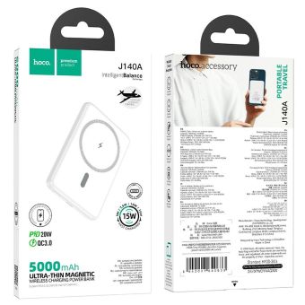 HOCO J140A powerbank 5000 mAh ultra-thin MagSafe PD QC 2A 20W - biela