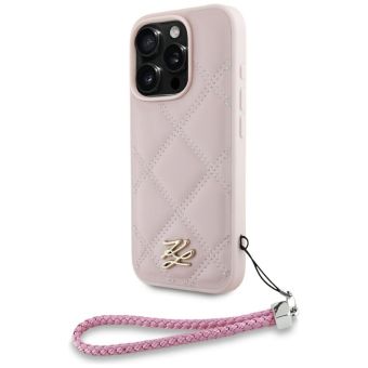 Karl Lagerfeld HC Quilted PU Initial Logo & Chain Strap Case for iPhone 16 Pro Pink