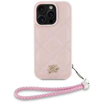 Karl Lagerfeld HC Quilted PU Initial Logo & Chain Strap Case for iPhone 16 Pro Pink