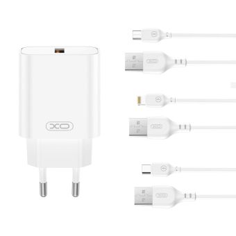 Nabíjačka XO CE33 QC 18W 1xUSB-A Plus cable Lightning - biela