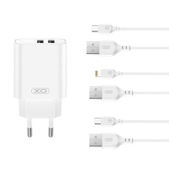 Nabíjačka XO CE34 2x USB 2,4A (12W) Plus USB-C cable - biela