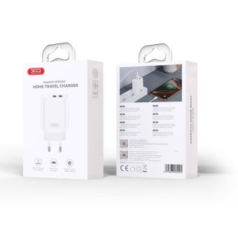 Nabíjačka XO CE34 2x USB 2,4A (12W)   Plus USB-C cable - biela