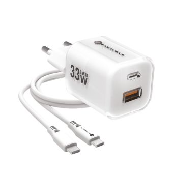 Forcell F-Energy GaN III Crystal Color VT-41, USB-C/USB-A, PD QC4.0 33W + USB-C kábel, biela