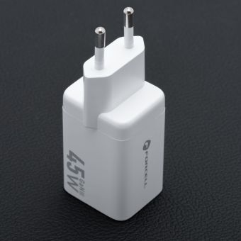 FORCELL F-ENERGY Mini GaN III VT-36 travel charger with 1 x Type C  Plus 1x USB A sockets, PD QC4.0 45W white