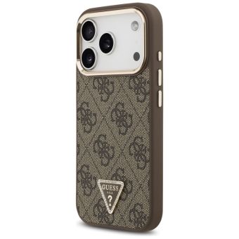 Obal Guess PU Leather 4G Strass Triangle Logo Gold Frame MagSafe Apple iPhone 17 Pro GUHMP17LP4GTDGMW hnedý