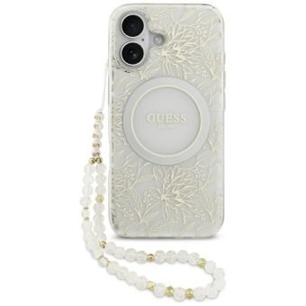 Obal Guess IML Flowers Allover Strap MagSafe Apple iPhone 17 GUHMP17SHCPOFPH biely