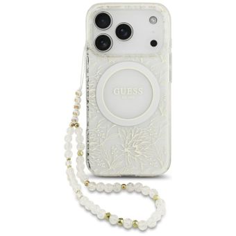 Obal Guess IML Flowers Allover Strap MagSafe Apple iPhone 17 Pro GUHMP17LHCPOFPH biely