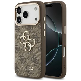 Obal Guess PU Leather 4G Metal Logo Gold Frame Apple iPhone 17 Pro GUHCP17L4GMGCBR hnedý