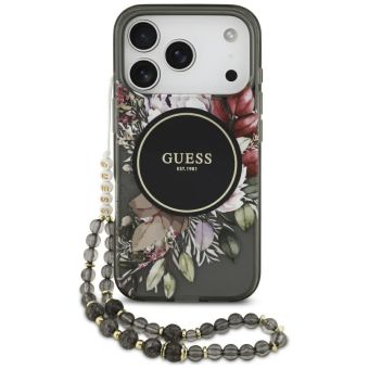 Obal Guess IML Flowers Strap MagSafe Apple iPhone 17 Pro GUHMP17LHFWBRCESK čierny