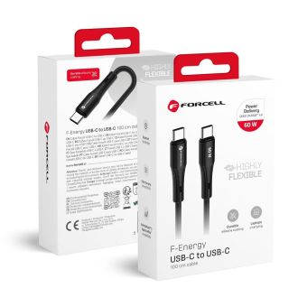 FORCELL F-ENERGY C344 Silicone, USB-C/USB-C, QC4.0 PD 3A 60W, 1m, čierny